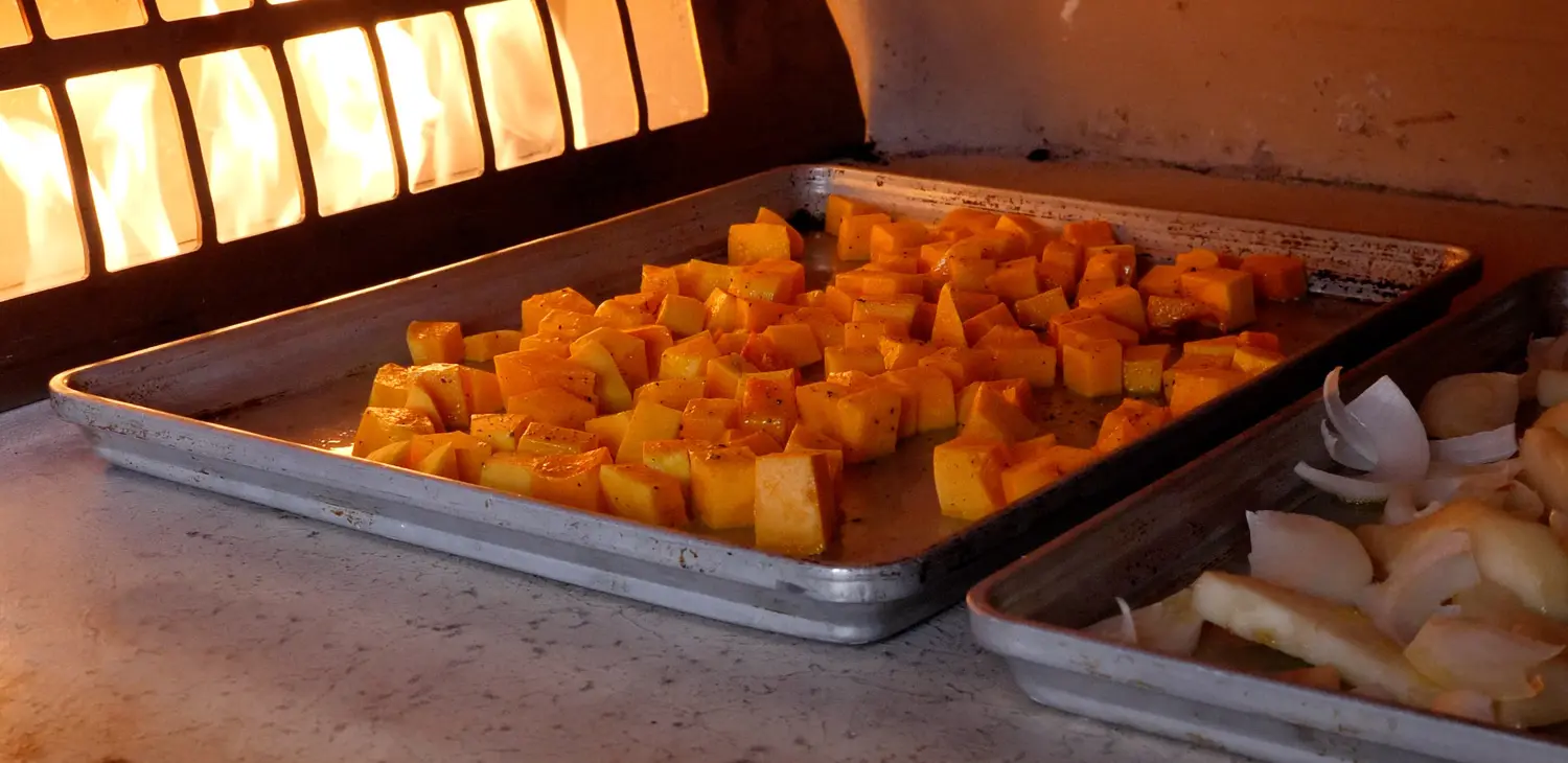 Squash and pears roasting in the oven