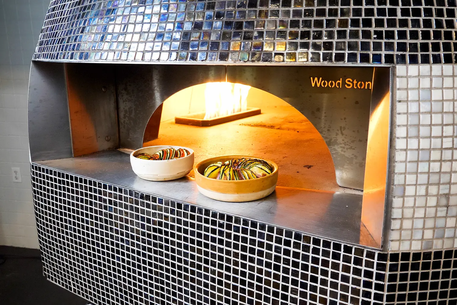 Summer Vegetable Tian being baked in Wood Stone oven