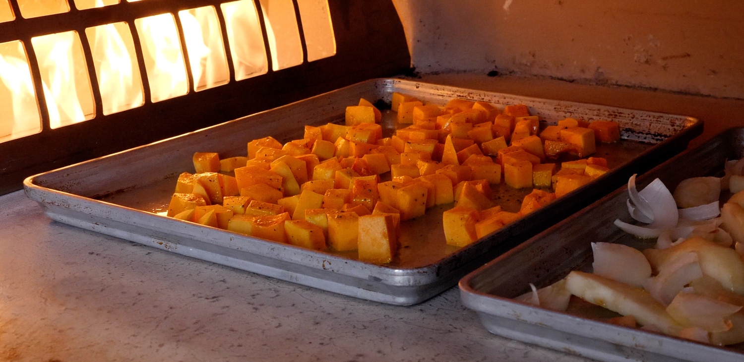 Squash and pears roasting in the oven
